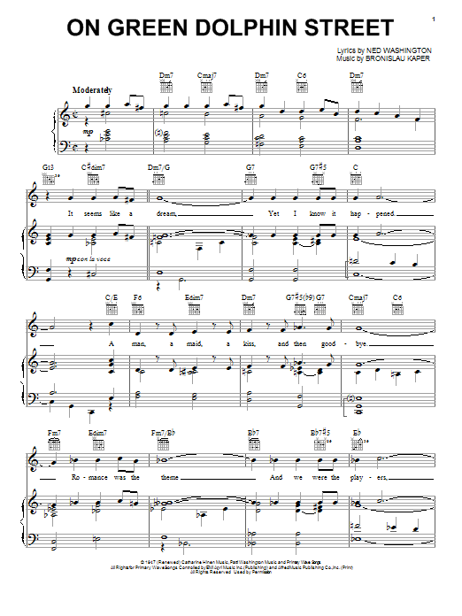 Learn to play Sarah Vaughan On Green Dolphin Street sheet music for Piano, Vocal & Guitar Chords (Right-Hand Melody) in minutes. Price: 7.8900$ Sarah Vaughan On Green Dolphin Street sheet music notes and chords arranged for Piano, Vocal & Guitar Chords (Right-Hand Melody)