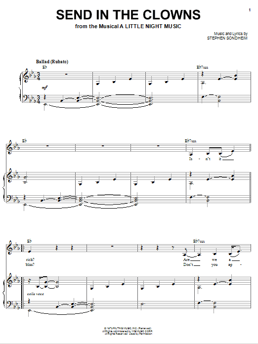 Sarah Vaughan Send In The Clowns sheet music notes and chords arranged for Piano & Vocal