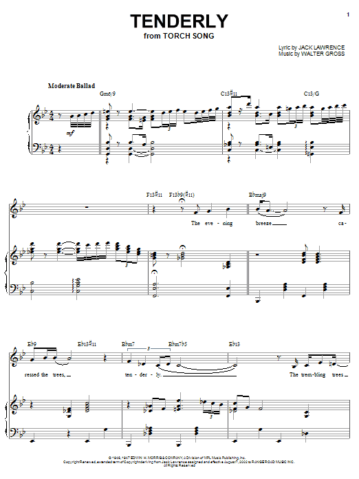 Learn to play Sarah Vaughan Tenderly sheet music for Piano & Vocal in minutes. Price: 7.8900$ Sarah Vaughan Tenderly sheet music notes and chords arranged for Piano & Vocal