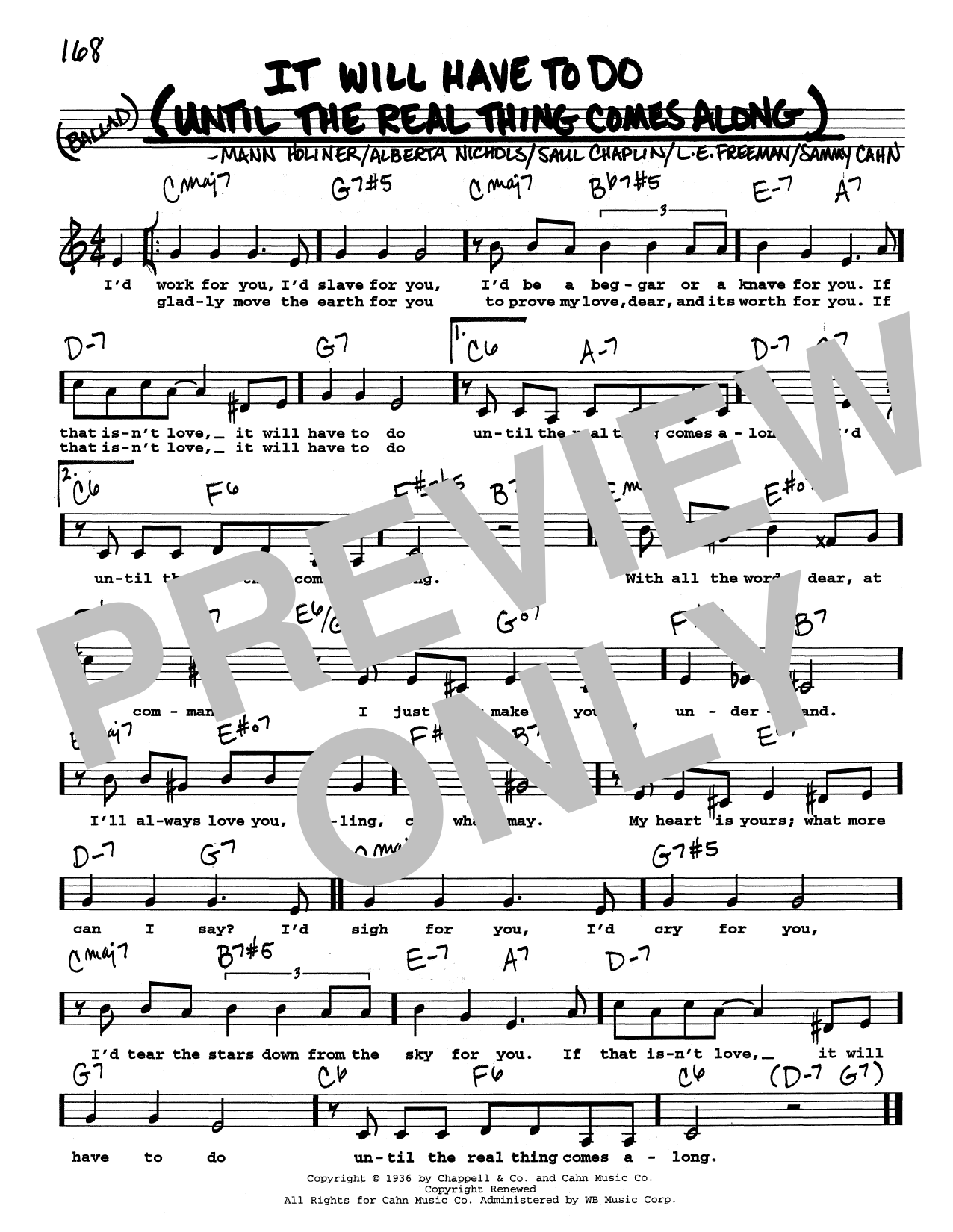 Saul Chaplin It Will Have To Do Until The Real Thing Comes Along (Low Voice) sheet music notes and chords. Download Printable PDF.