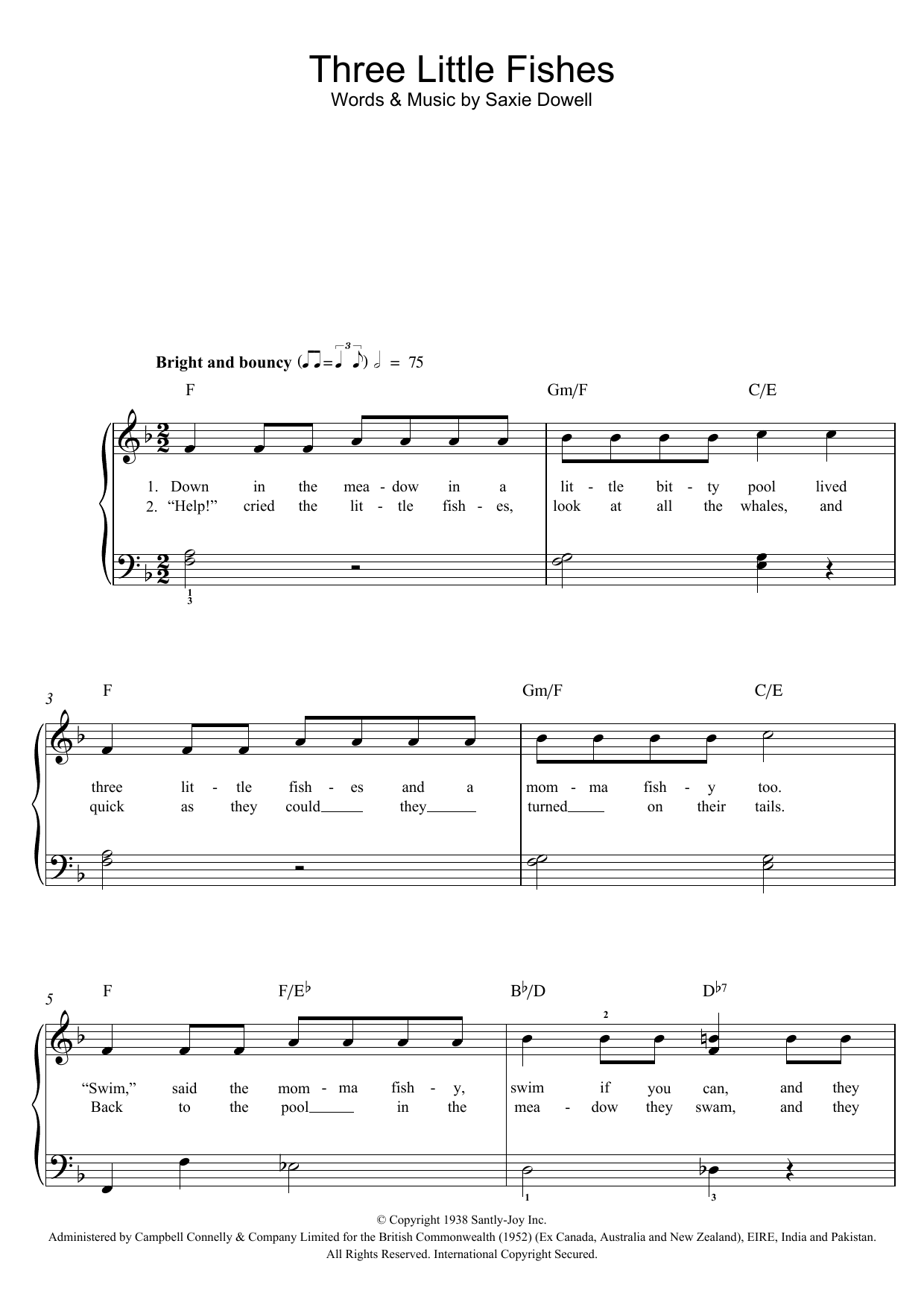 Saxie Dowell Three Little Fishes sheet music notes and chords. Download Printable PDF.