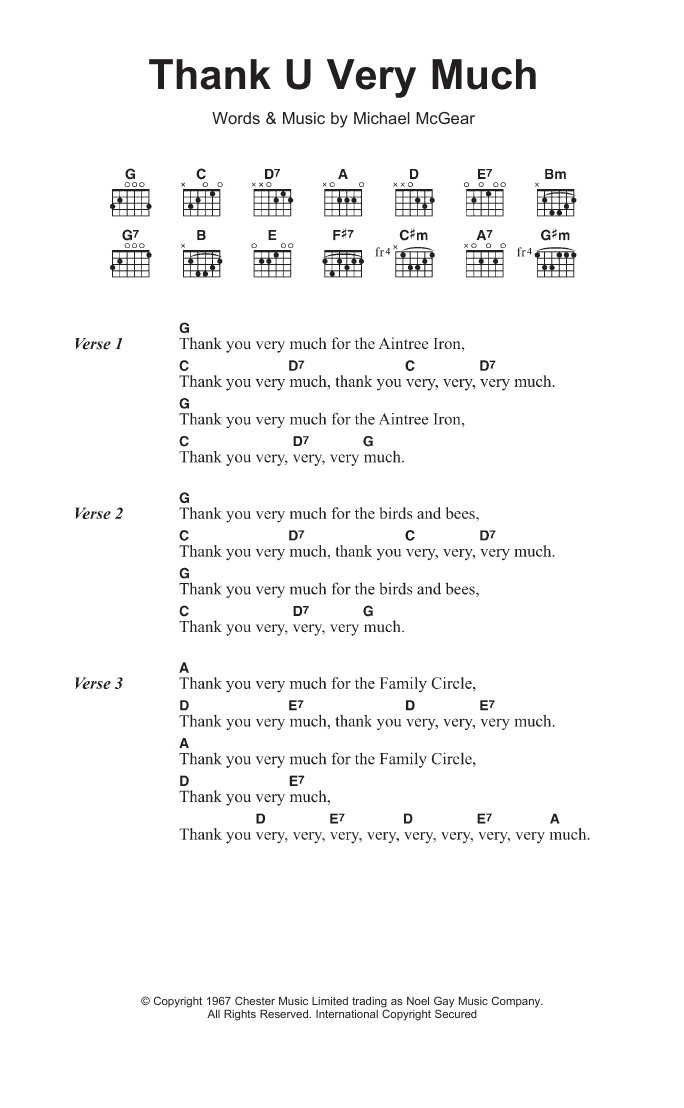 Learn to play Scaffold Thank U Very Much sheet music for Guitar Chords/Lyrics in minutes. Price: 4.4900$ Scaffold Thank U Very Much sheet music notes and chords arranged for Guitar Chords/Lyrics