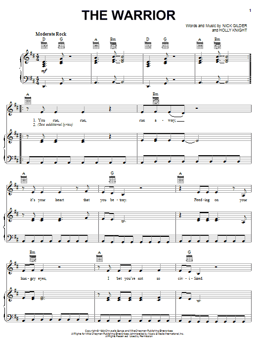 Scandal The Warrior sheet music notes and chords. Download Printable PDF.