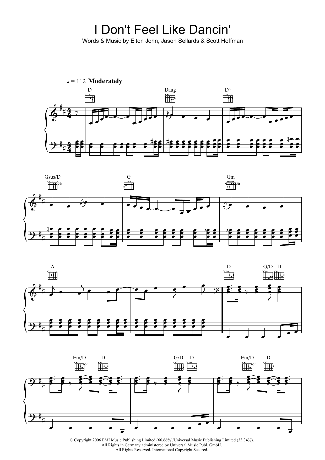 Scissor Sisters I Don't Feel Like Dancin' sheet music notes and chords. Download Printable PDF.