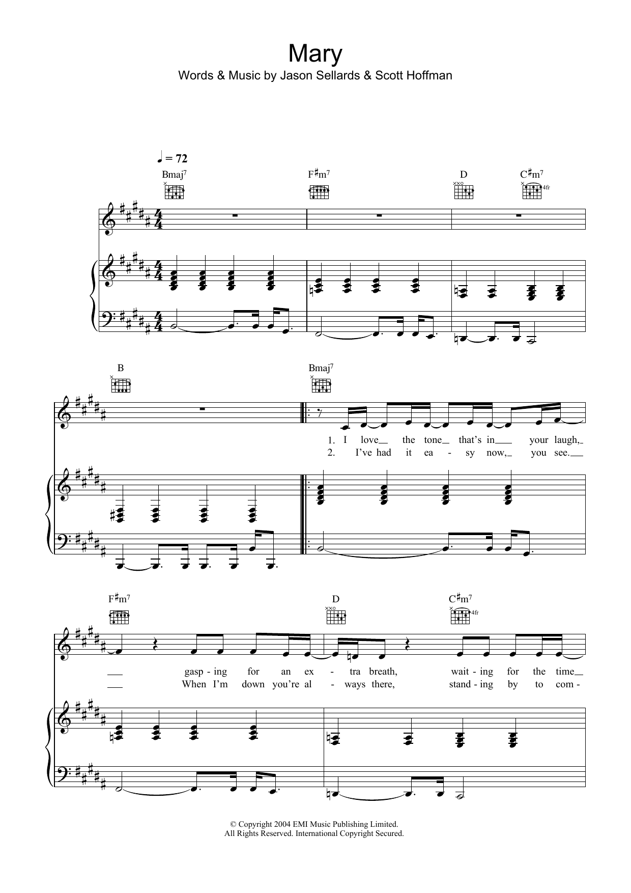 Learn to play Scissor Sisters Mary sheet music for Piano, Vocal & Guitar Chords in minutes. Price: 7.8900$ Scissor Sisters Mary sheet music notes and chords arranged for Piano, Vocal & Guitar Chords