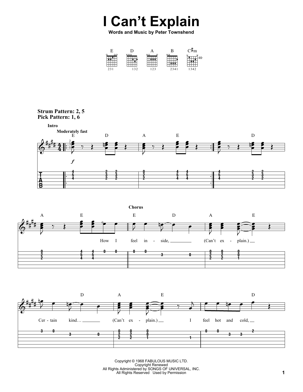 Scorpions I Can't Explain sheet music notes and chords. Download Printable PDF.