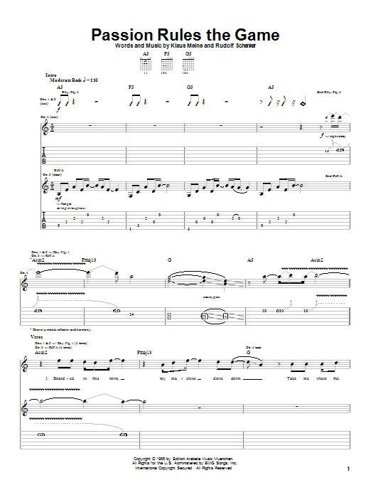 Learn to play Scorpions Passion Rules The Game sheet music for Guitar Tab in minutes. Price: 7.8900$ Scorpions Passion Rules The Game sheet music notes and chords arranged for Guitar Tab