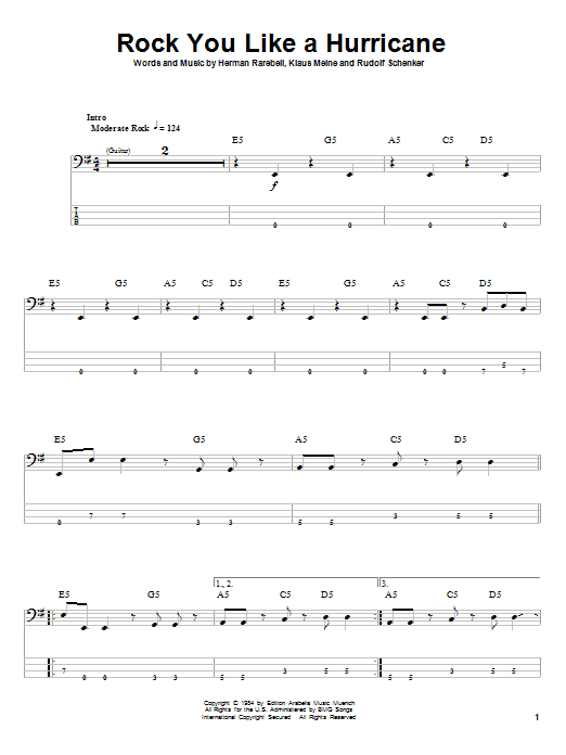 Scorpions Rock You Like A Hurricane sheet music notes and chords. Download Printable PDF.