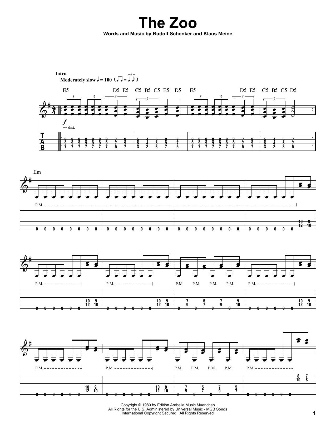 Scorpions The Zoo sheet music notes and chords. Download Printable PDF.