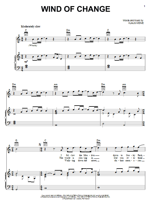 Scorpions Wind Of Change sheet music notes and chords. Download Printable PDF.