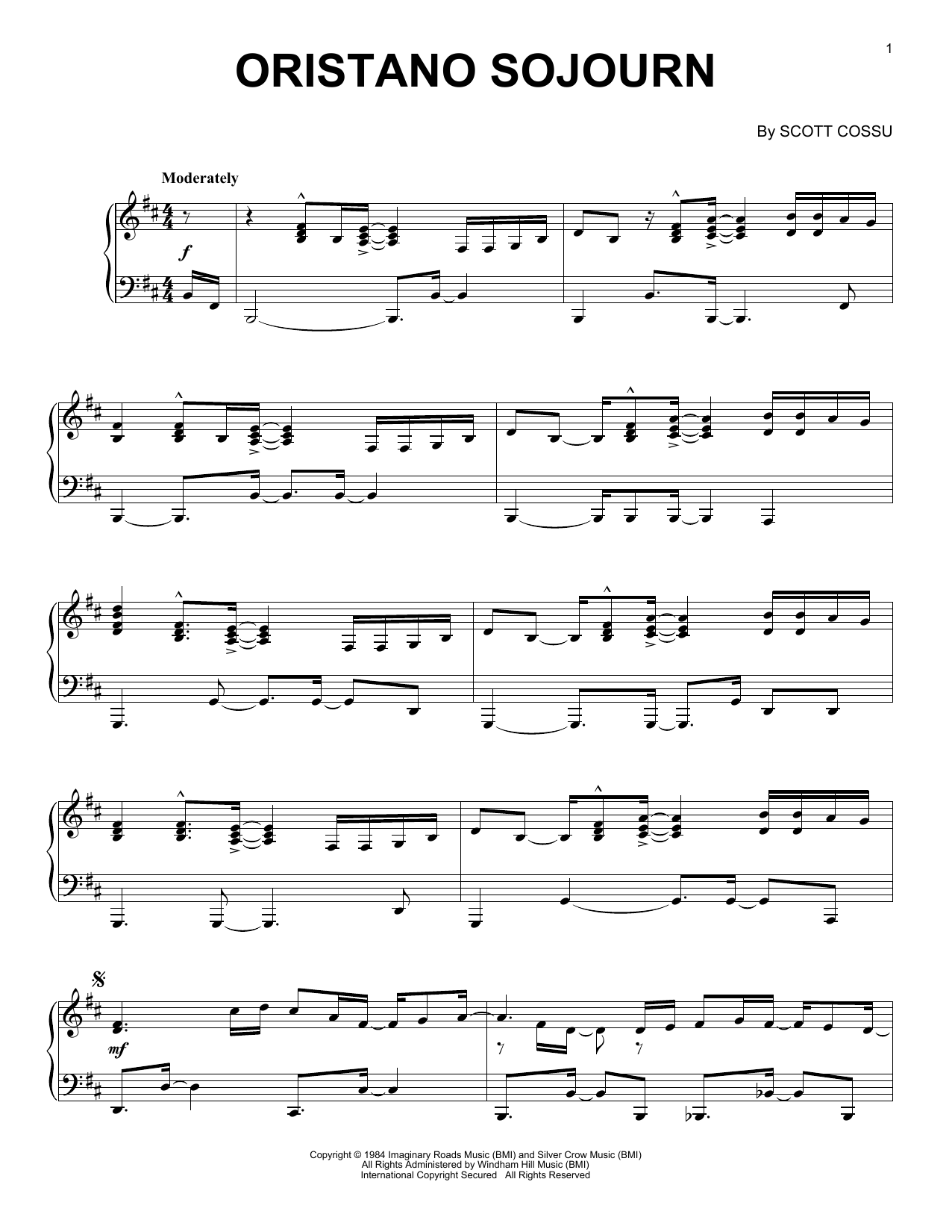 Scott Cossu Oristano Sojourn sheet music notes and chords. Download Printable PDF.