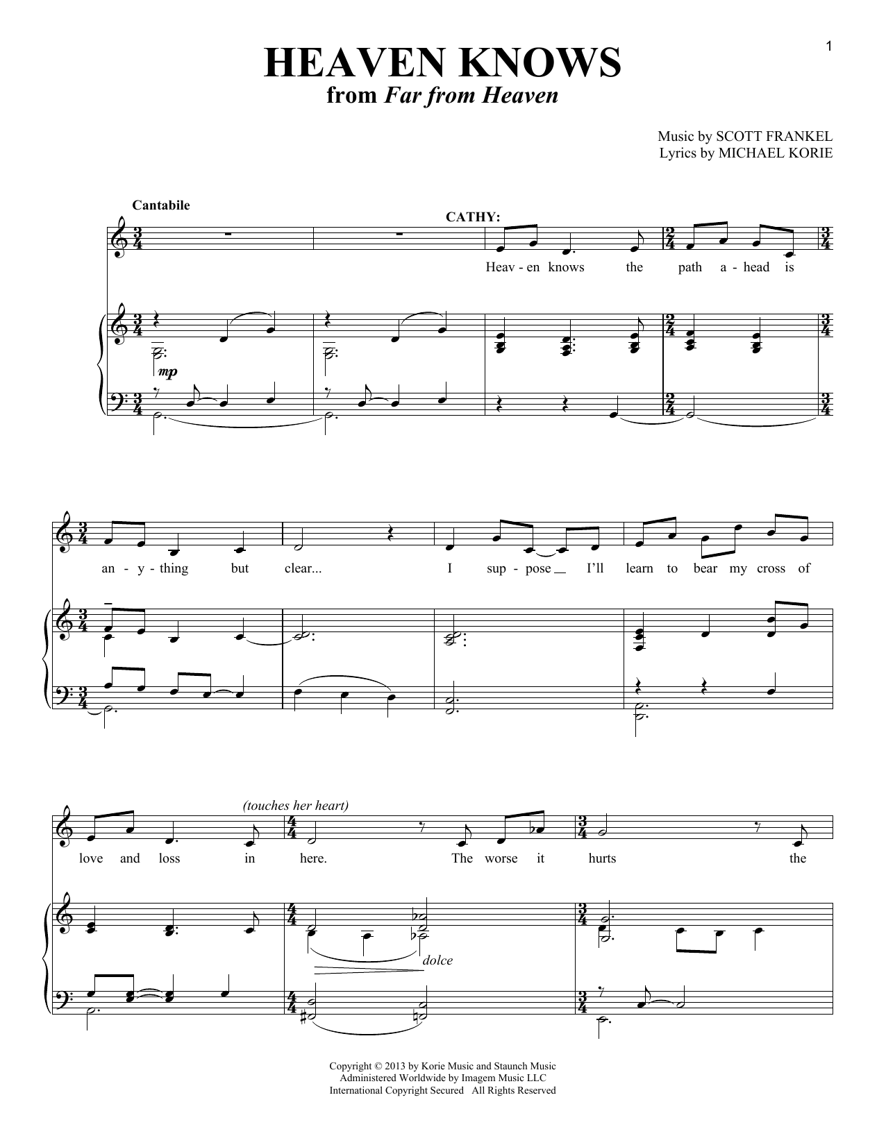 Learn to play Scott Frankel Heaven Knows sheet music for Piano & Vocal in minutes. Price: 7.8900$ Scott Frankel Heaven Knows sheet music notes and chords arranged for Piano & Vocal