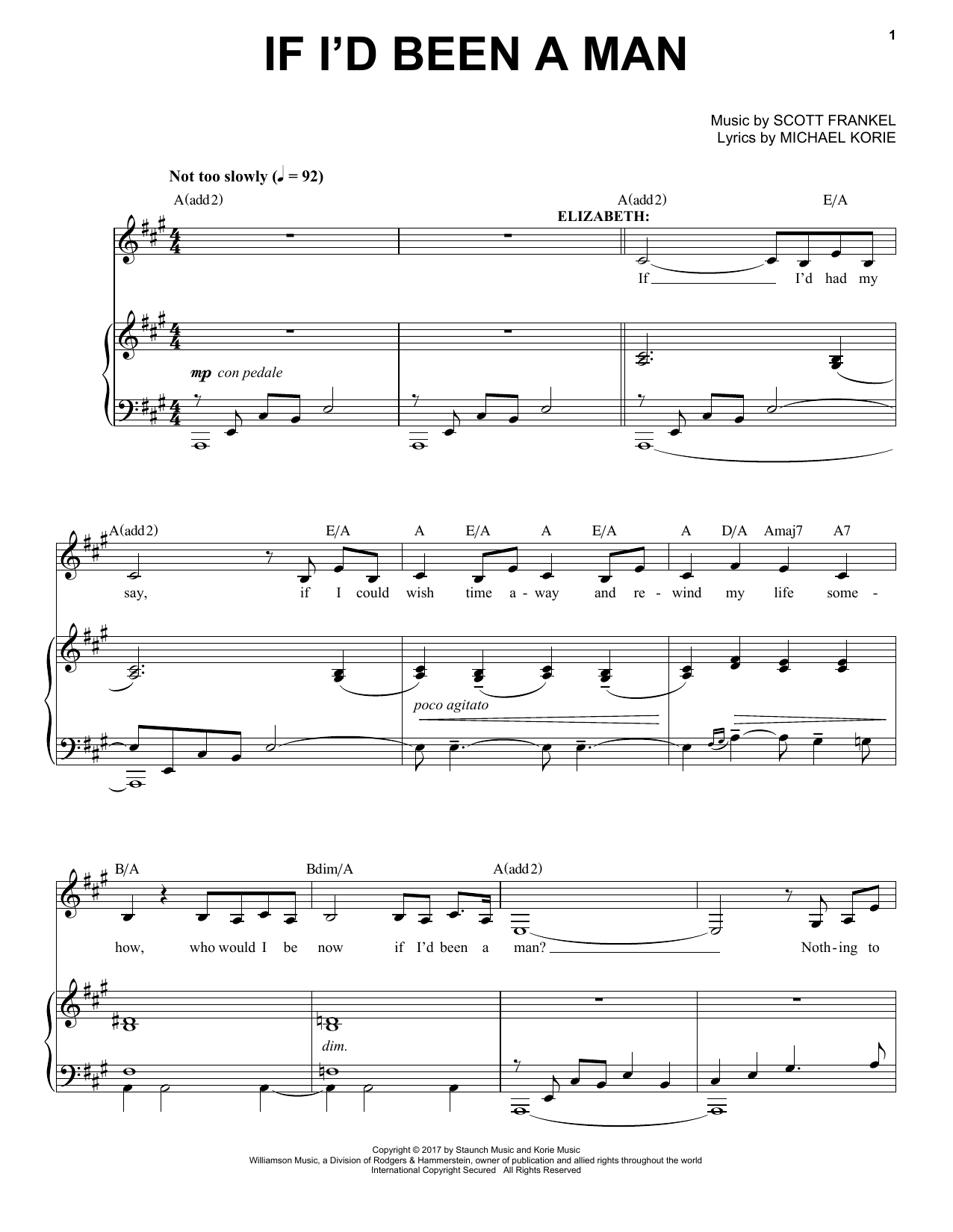 Learn to play Scott Frankel & Michael Korie If I'd Been A Man sheet music for Piano & Vocal in minutes. Price: 7.8900$ Scott Frankel & Michael Korie If I'd Been A Man sheet music notes and chords arranged for Piano & Vocal