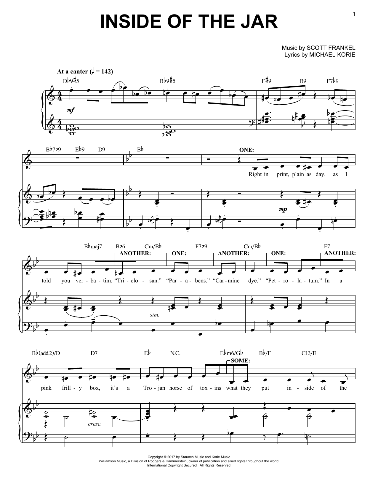 Learn to play Scott Frankel & Michael Korie Inside Of The Jar sheet music for Piano & Vocal in minutes. Price: 7.8900$ Scott Frankel & Michael Korie Inside Of The Jar sheet music notes and chords arranged for Piano & Vocal