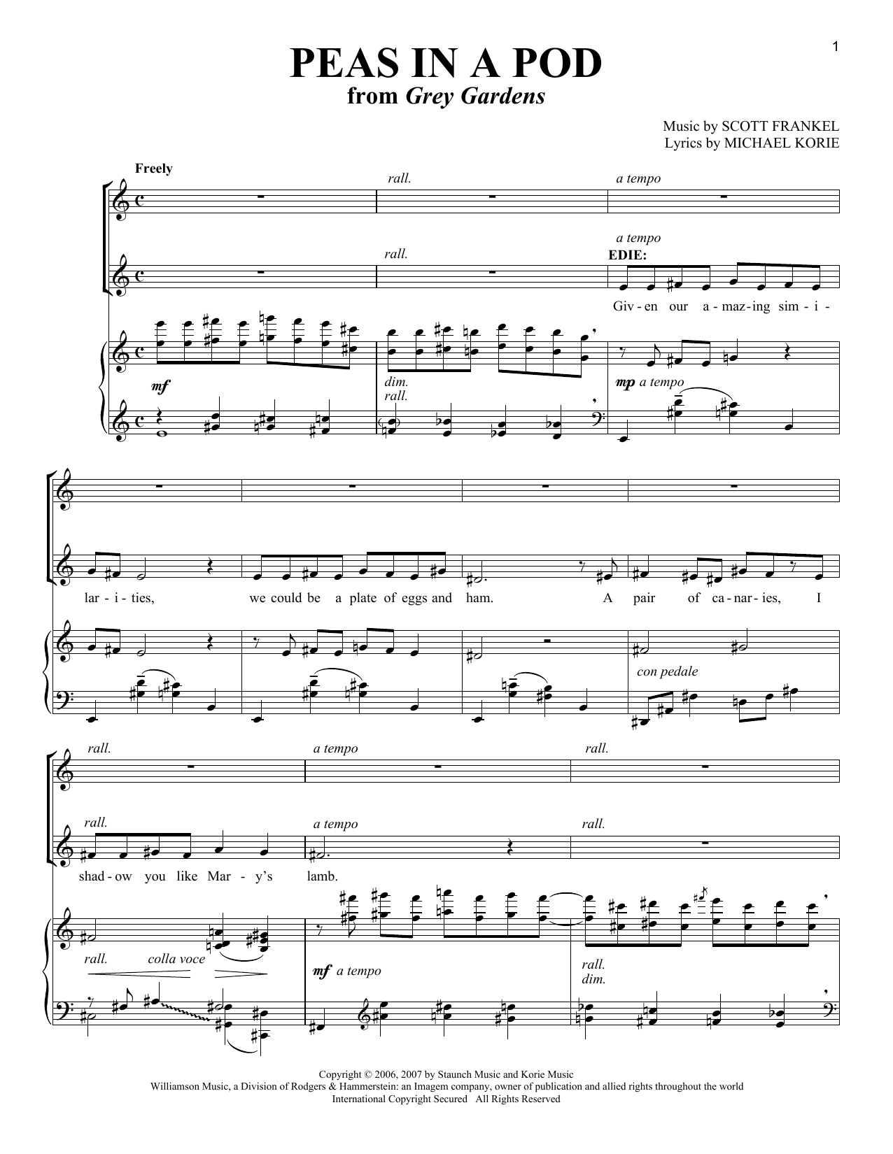 Learn to play Scott Frankel Peas In A Pod sheet music for Vocal Duet in minutes. Price: 6.9900$ Scott Frankel Peas In A Pod sheet music notes and chords arranged for Vocal Duet