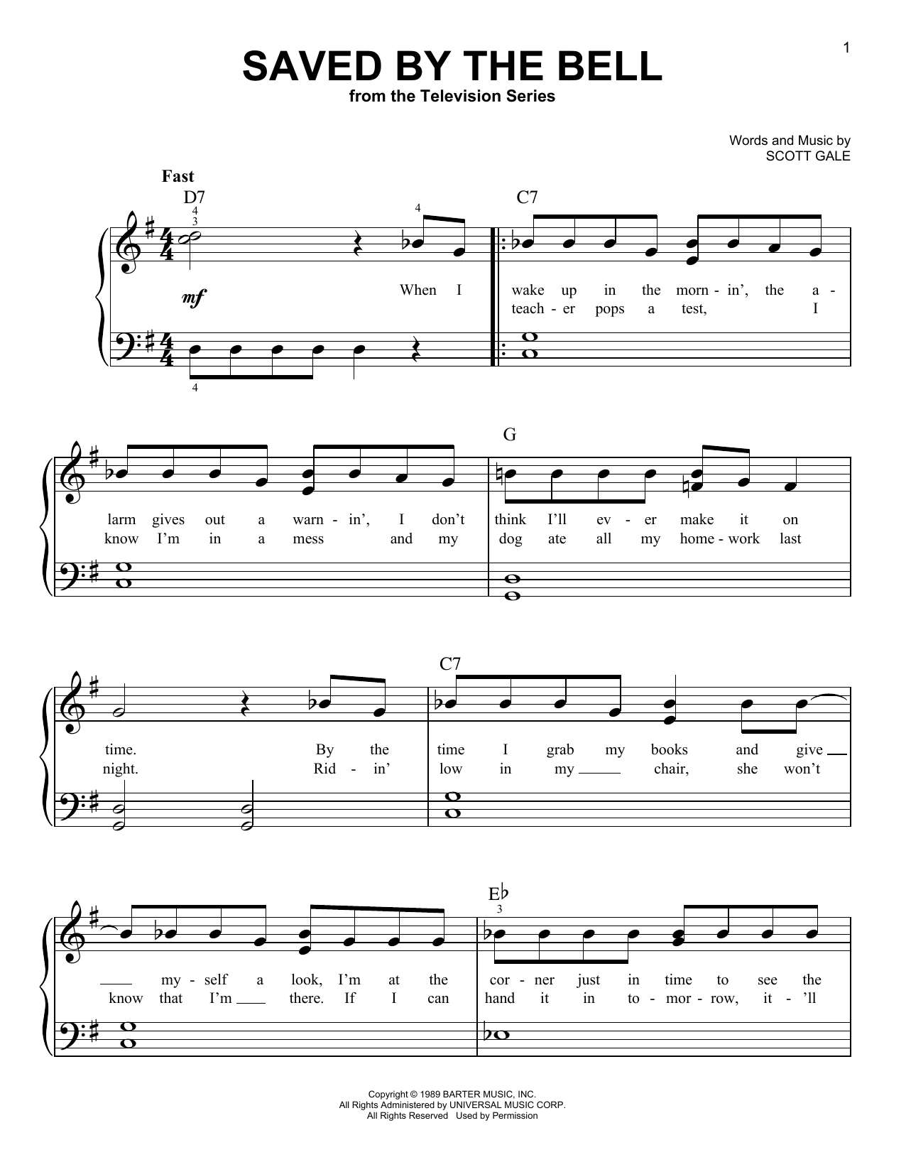 Scott Gale Saved By The Bell sheet music notes and chords. Download Printable PDF.