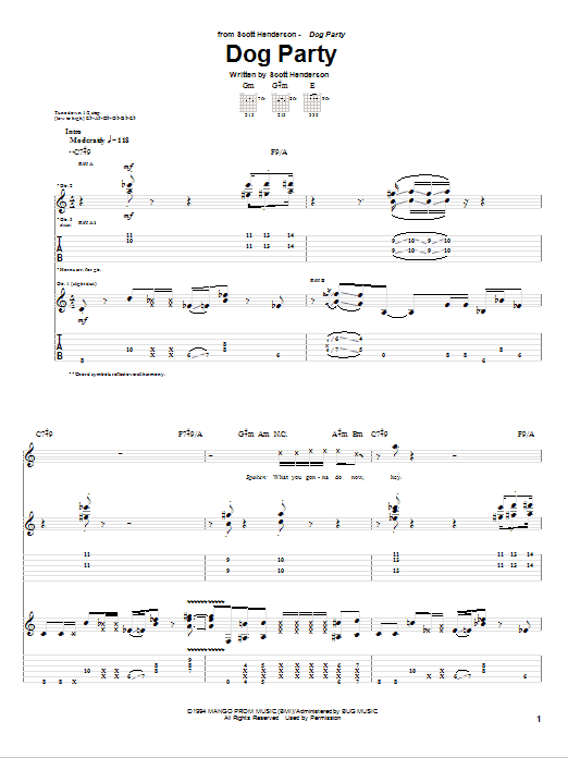 Scott Henderson Dog Party sheet music notes and chords. Download Printable PDF.