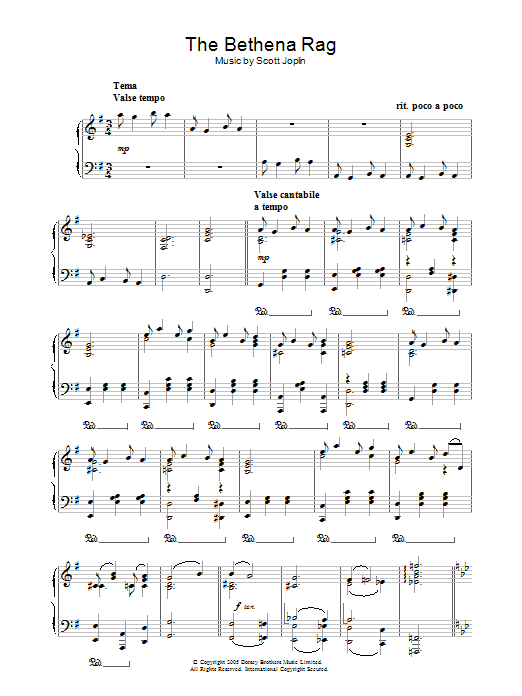 Learn to play Scott Joplin Bethena Rag sheet music for Piano Solo in minutes. Price: 7.8900$ Scott Joplin Bethena Rag sheet music notes and chords arranged for Piano Solo