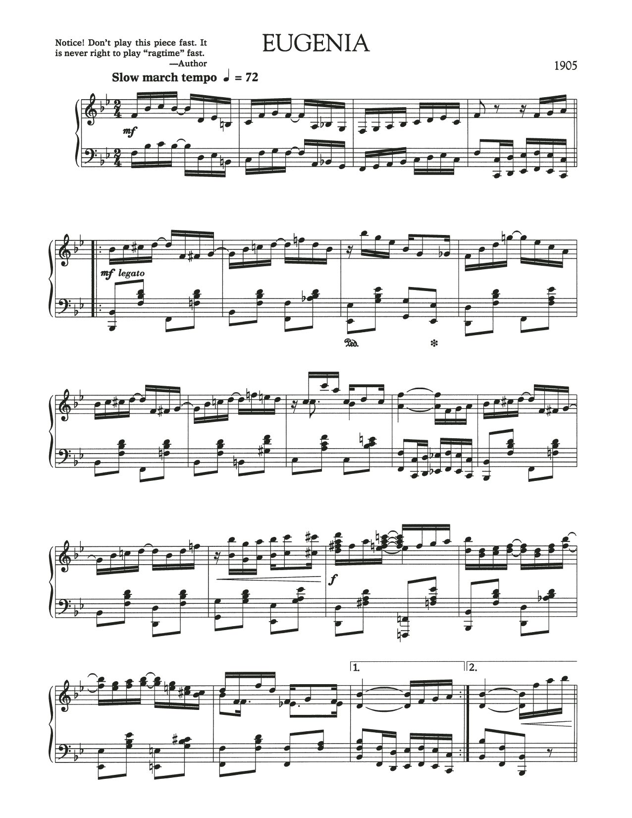 Scott Joplin Eugenia sheet music notes and chords. Download Printable PDF.