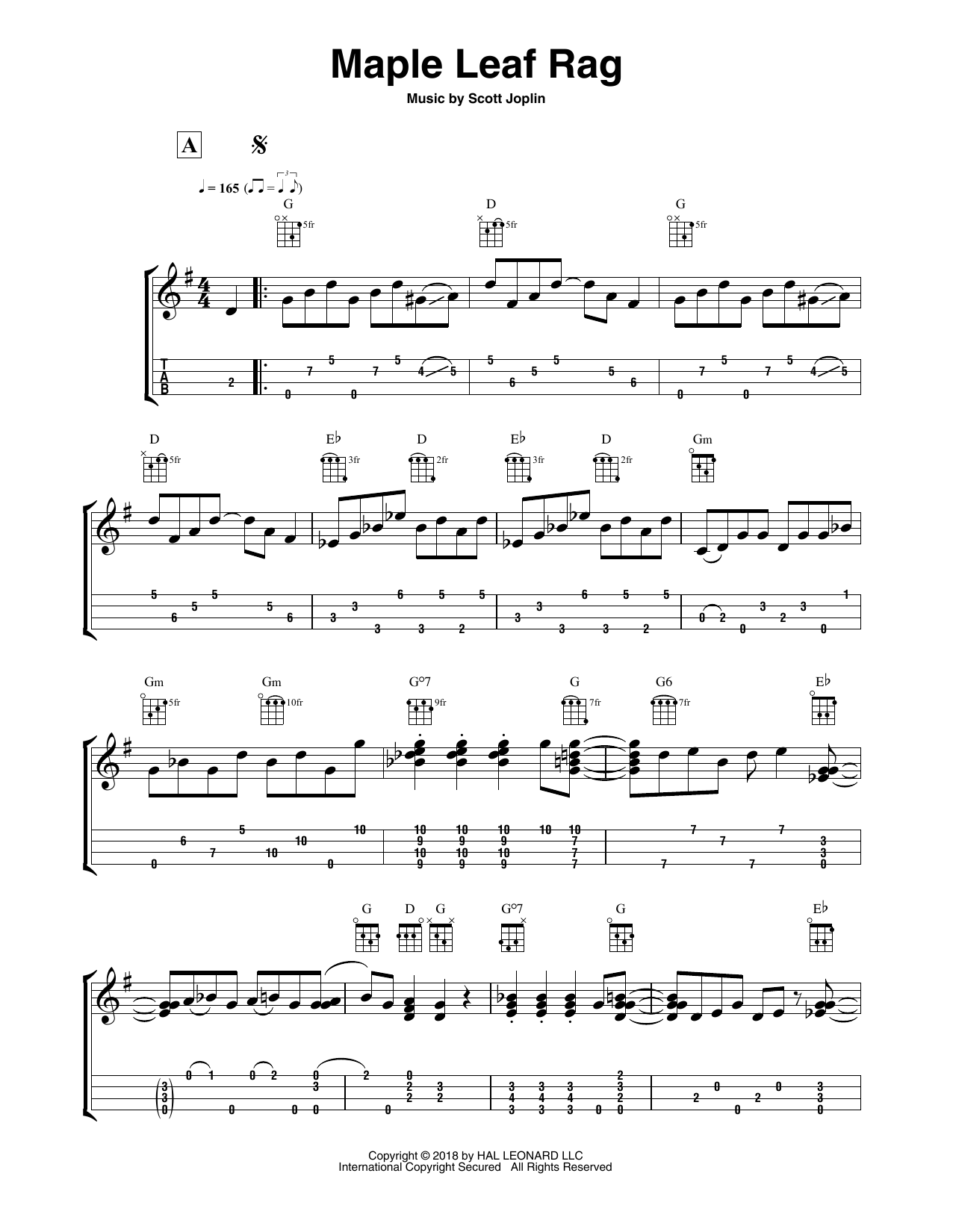 Fred Sokolow Maple Leaf Rag sheet music notes and chords. Download Printable PDF.