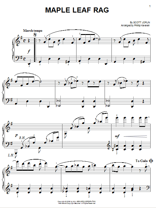 Scott Joplin Maple Leaf Rag (arr. Phillip Keveren) sheet music notes and chords. Download Printable PDF.