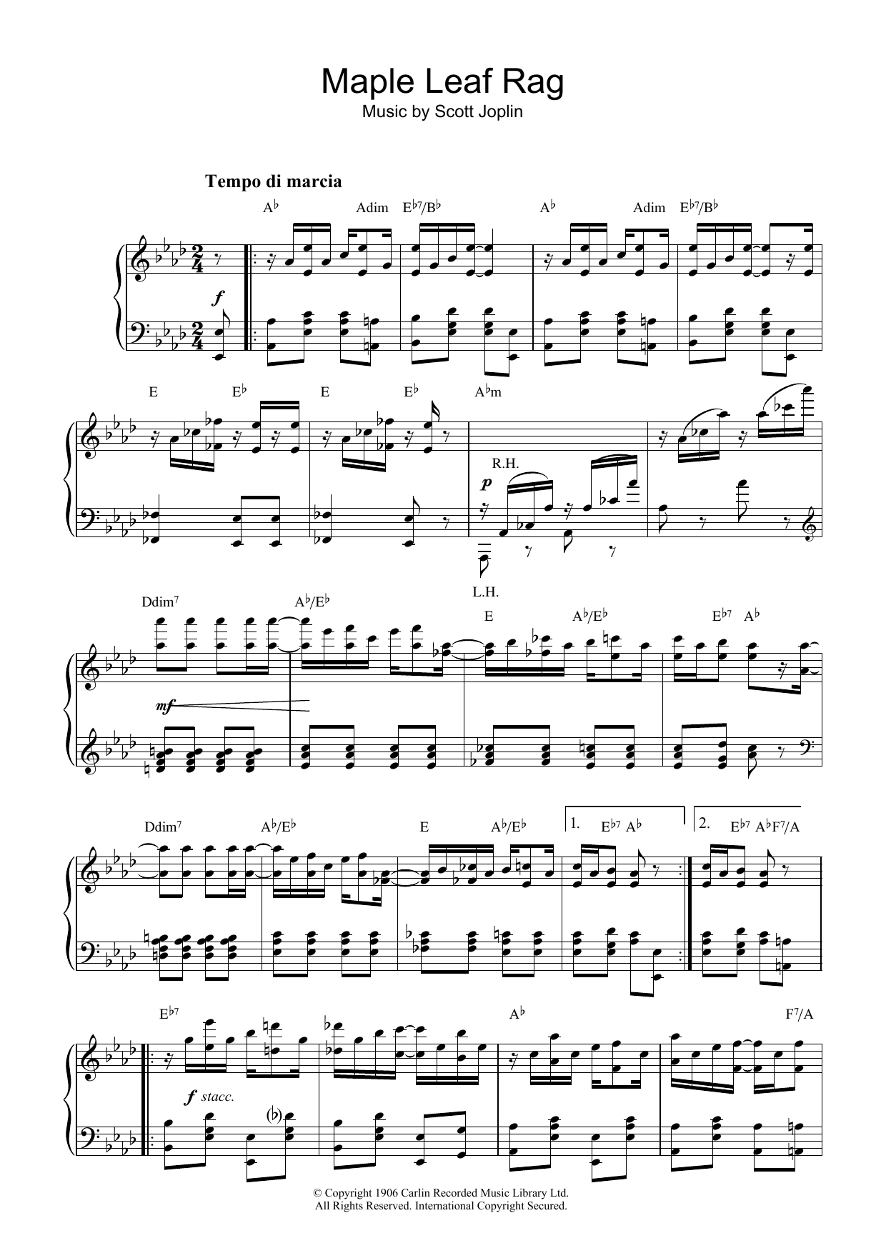 Scott Joplin Maple Leaf Rag sheet music notes and chords arranged for Piano Solo