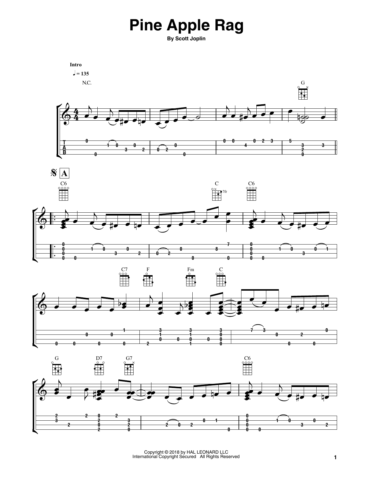 Fred Sokolow Pine Apple Rag sheet music notes and chords. Download Printable PDF.