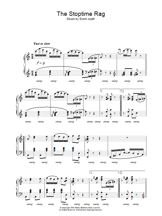 Scott Joplin Stoptime Rag sheet music notes and chords arranged for Piano Solo