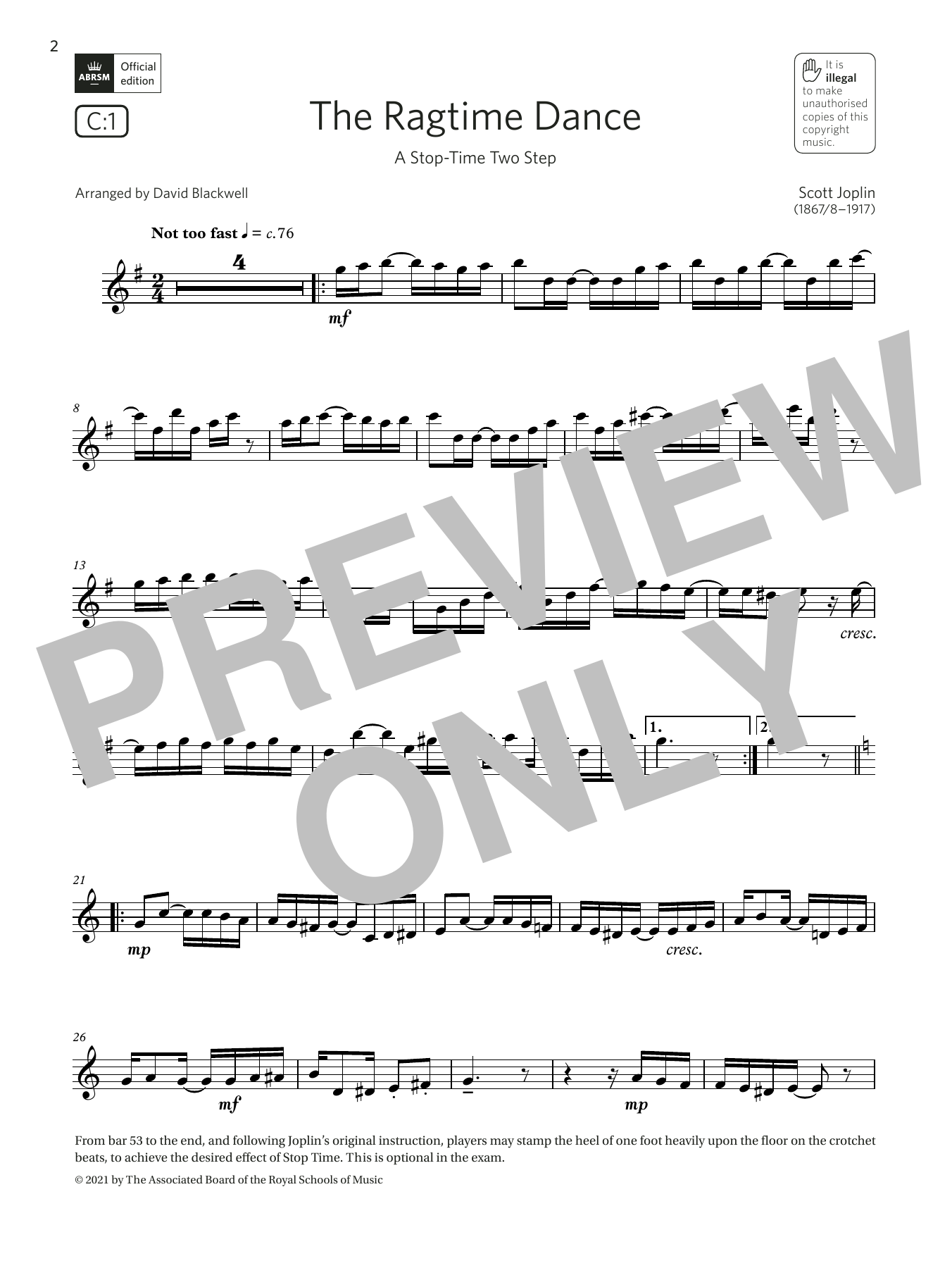 Scott Joplin The Ragtime Dance (A Stop-Time Two Step) (Grade 5 C1 from the ABRSM Saxophone syllabus from 2022) sheet music notes and chords. Download Printable PDF.