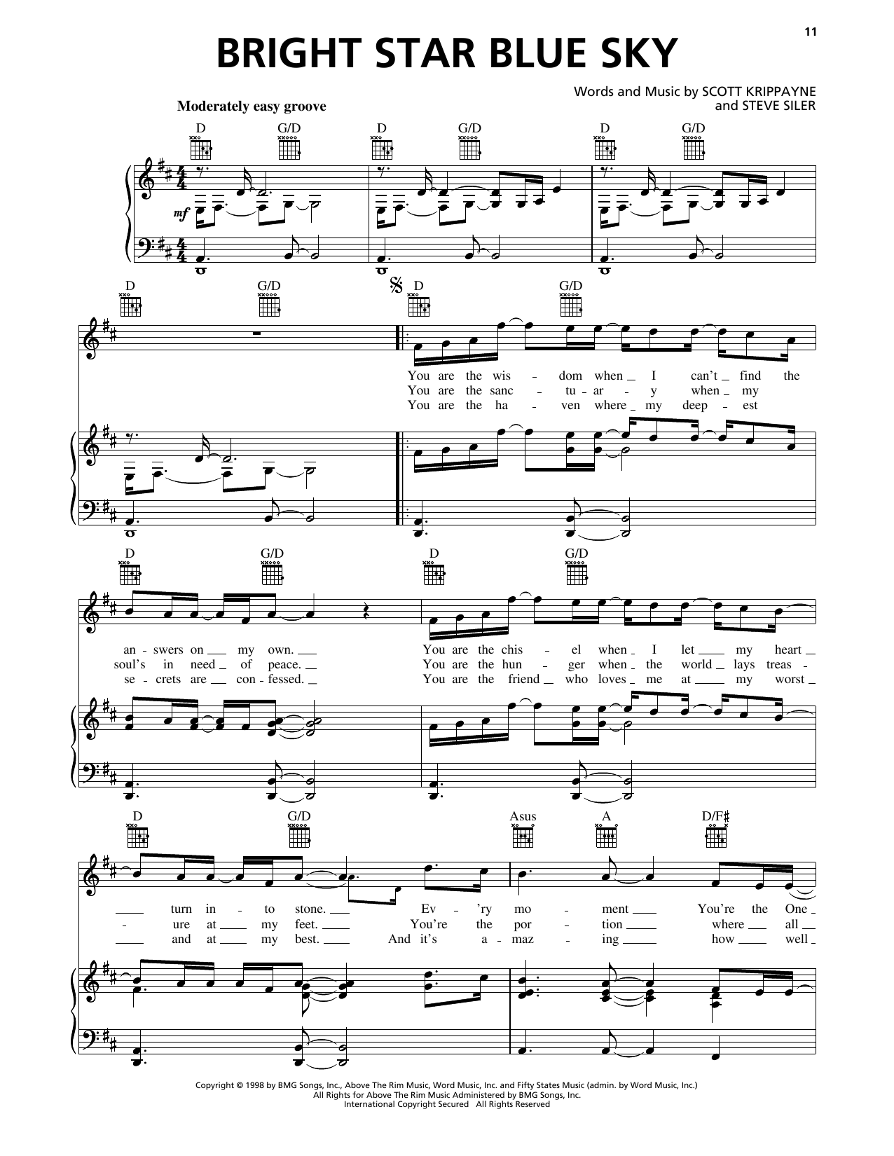 Learn to play Scott Krippayne Bright Star Blue Sky sheet music for Piano, Vocal & Guitar Chords (Right-Hand Melody) in minutes. Price: 7.8900$ Scott Krippayne Bright Star Blue Sky sheet music notes and chords arranged for Piano, Vocal & Guitar Chords (Right-Hand Melody)