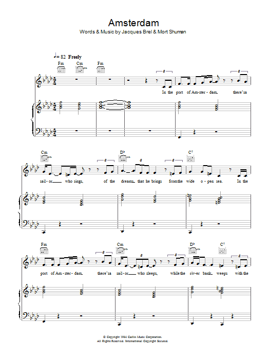 Scott Walker Amsterdam sheet music notes and chords. Download Printable PDF.