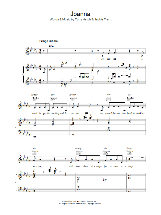 Scott Walker Joanna sheet music notes and chords. Download Printable PDF.