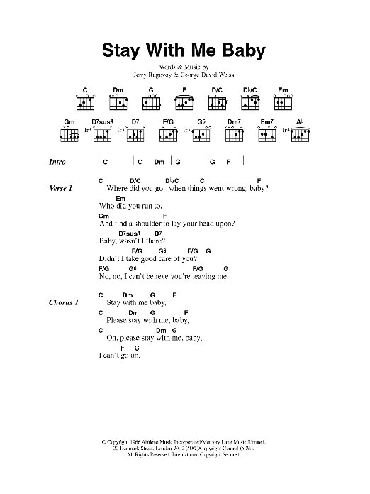 Scott Walker Stay With Me Baby sheet music notes and chords. Download Printable PDF.