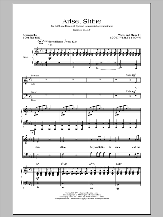 Tom Fettke Arise Shine sheet music notes and chords. Download Printable PDF.