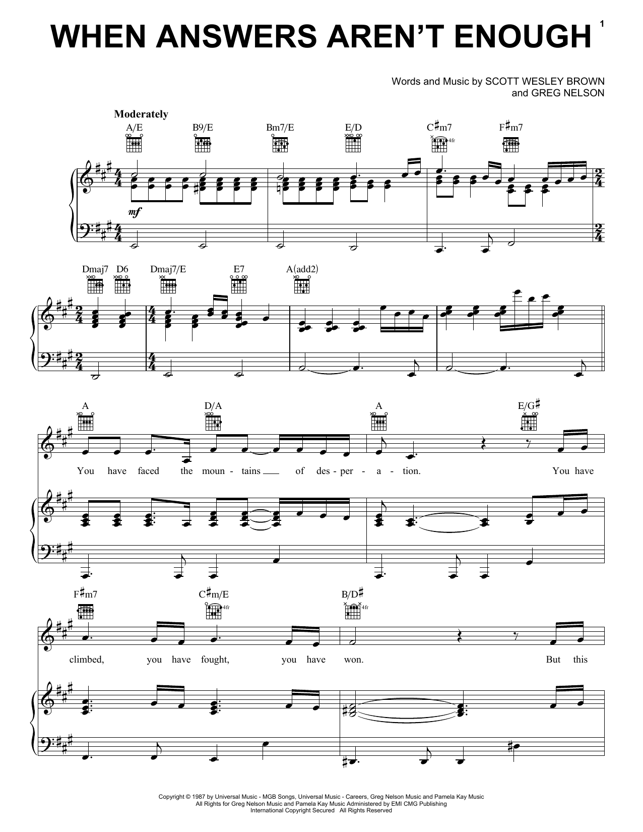 Scott Wesley Brown When Answers Aren't Enough sheet music notes and chords. Download Printable PDF.