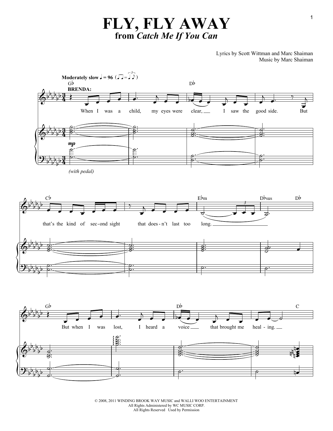 Scott Wittman and Marc Shaiman Fly, Fly Away (from Catch Me If You Can) sheet music notes and chords. Download Printable PDF.