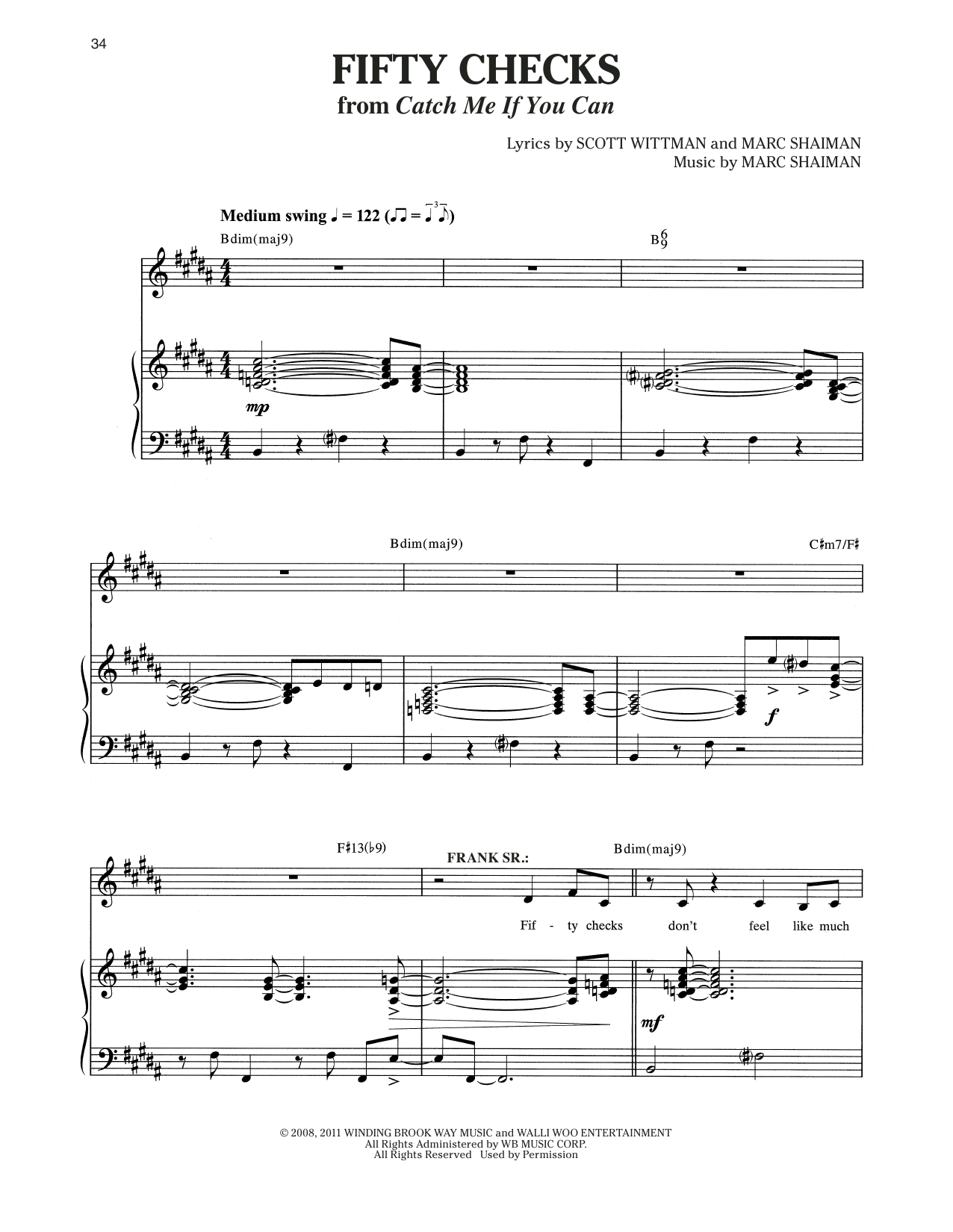 Scott Wittman & Marc Shaiman Fifty Checks (from Catch Me If You Can) sheet music notes and chords. Download Printable PDF.