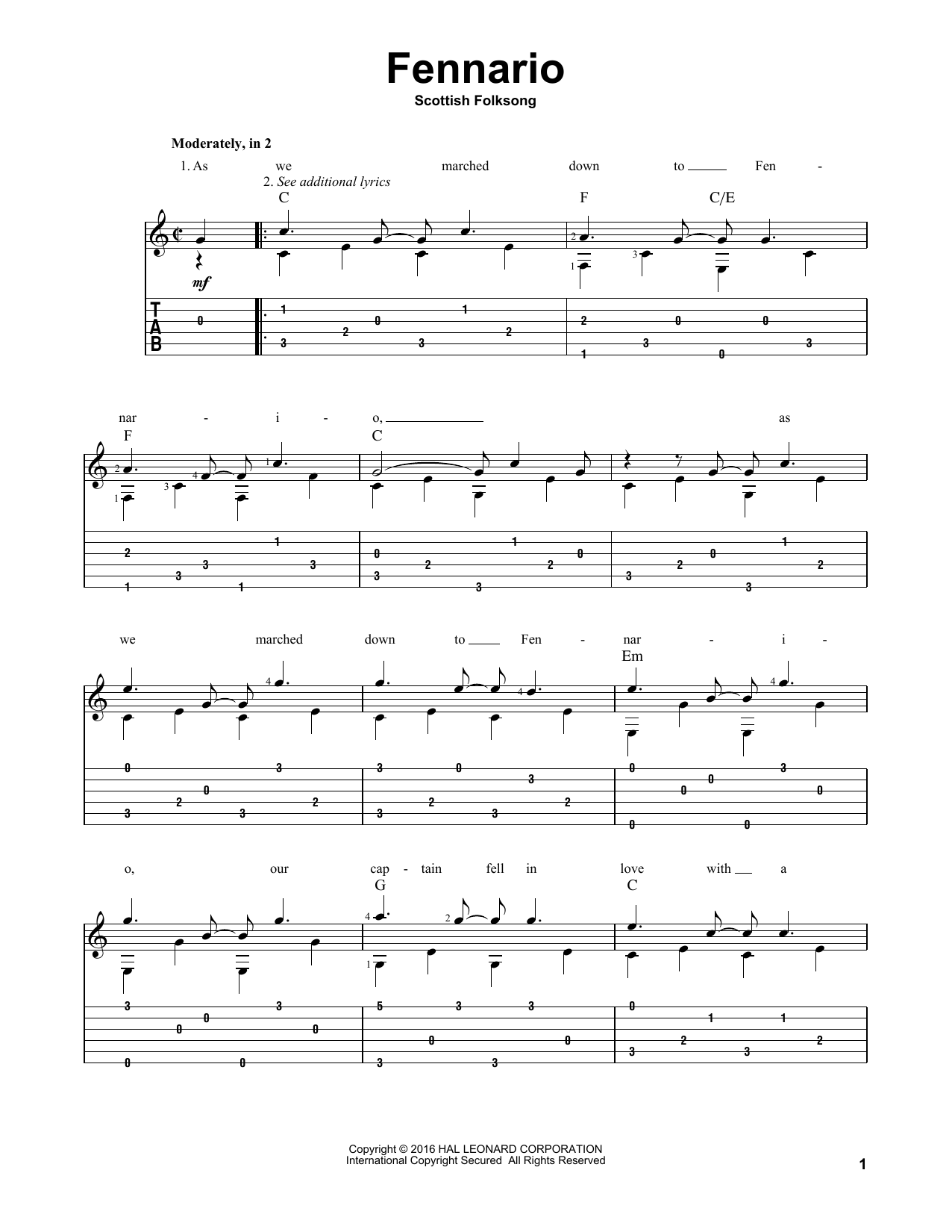 Scottish Folksong Fennario sheet music notes and chords. Download Printable PDF.