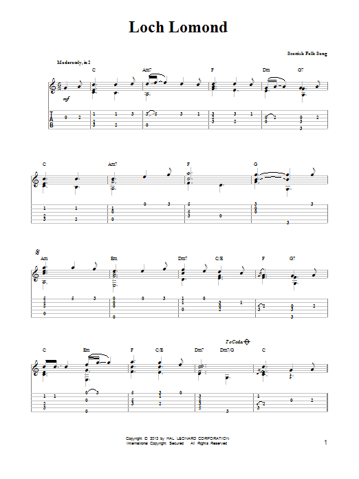 Scottish Folksong Loch Lomond sheet music notes and chords. Download Printable PDF.