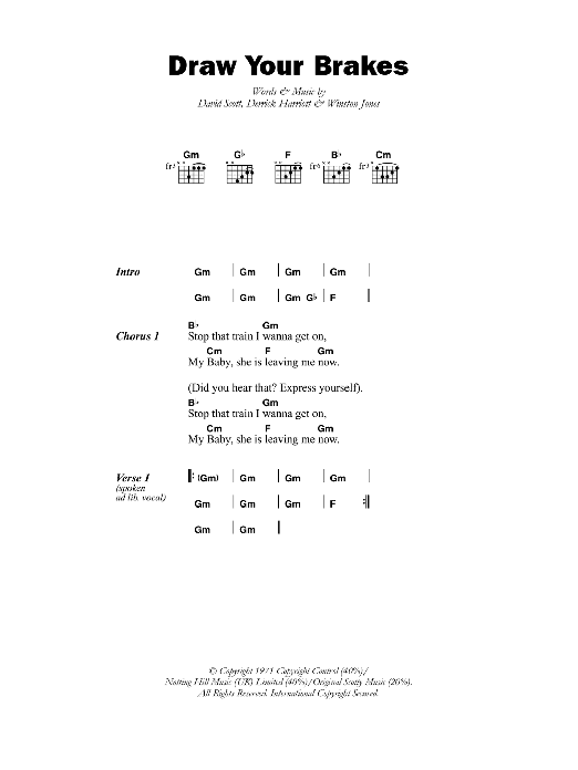 Scotty Draw Your Brakes sheet music notes and chords arranged for Guitar Chords/Lyrics