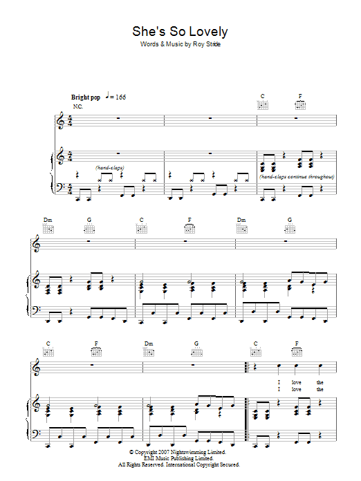 Learn to play Scouting For Girls She's So Lovely sheet music for Piano, Vocal & Guitar Chords in minutes. Price: 7.8900$ Scouting For Girls She's So Lovely sheet music notes and chords arranged for Piano, Vocal & Guitar Chords