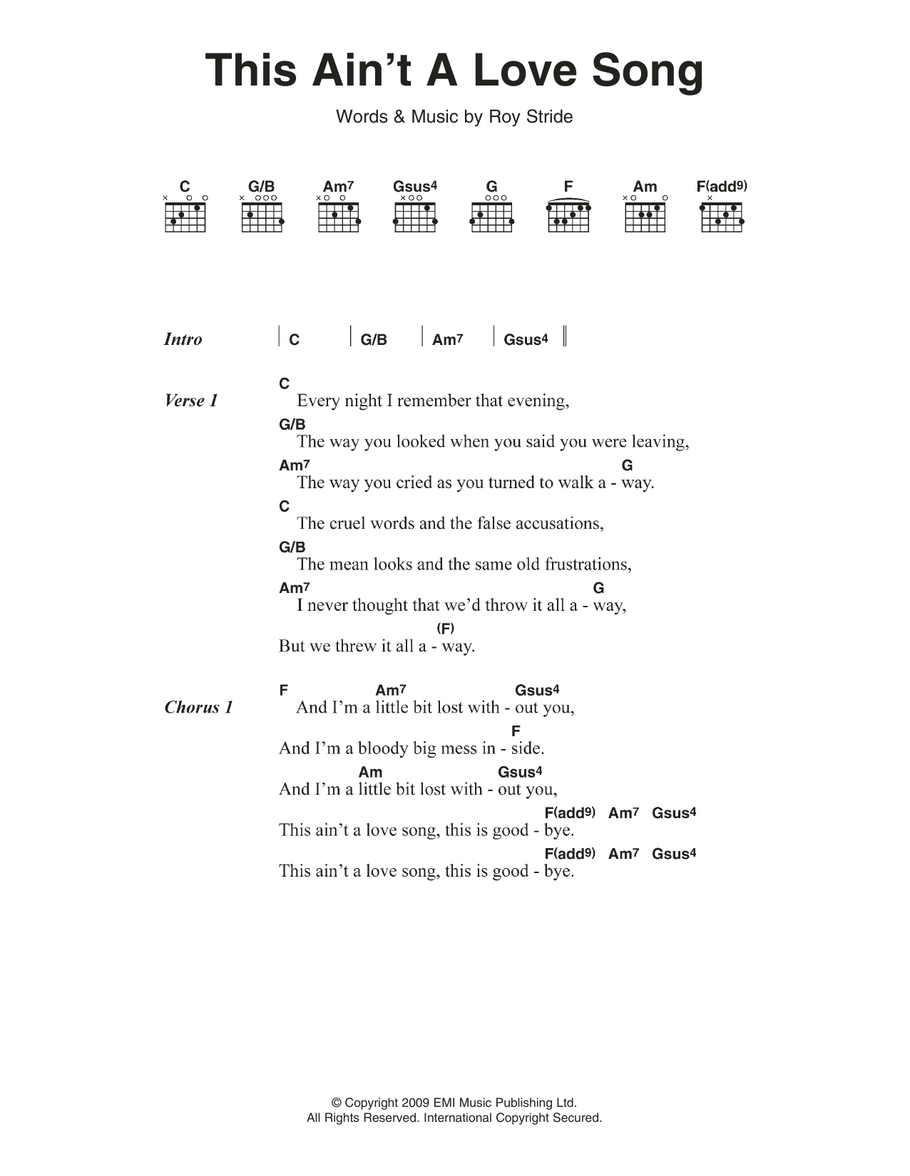 Scouting For Girls This Ain't A Love Song sheet music notes and chords. Download Printable PDF.