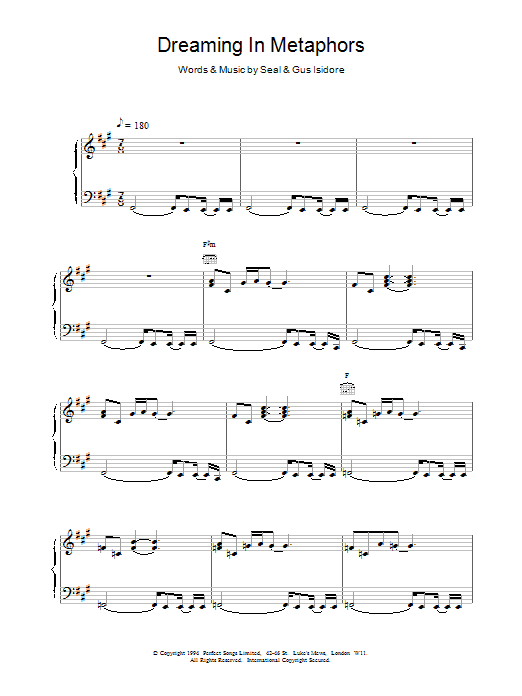 Seal Dreaming In Metaphors sheet music notes and chords arranged for Piano, Vocal & Guitar Chords