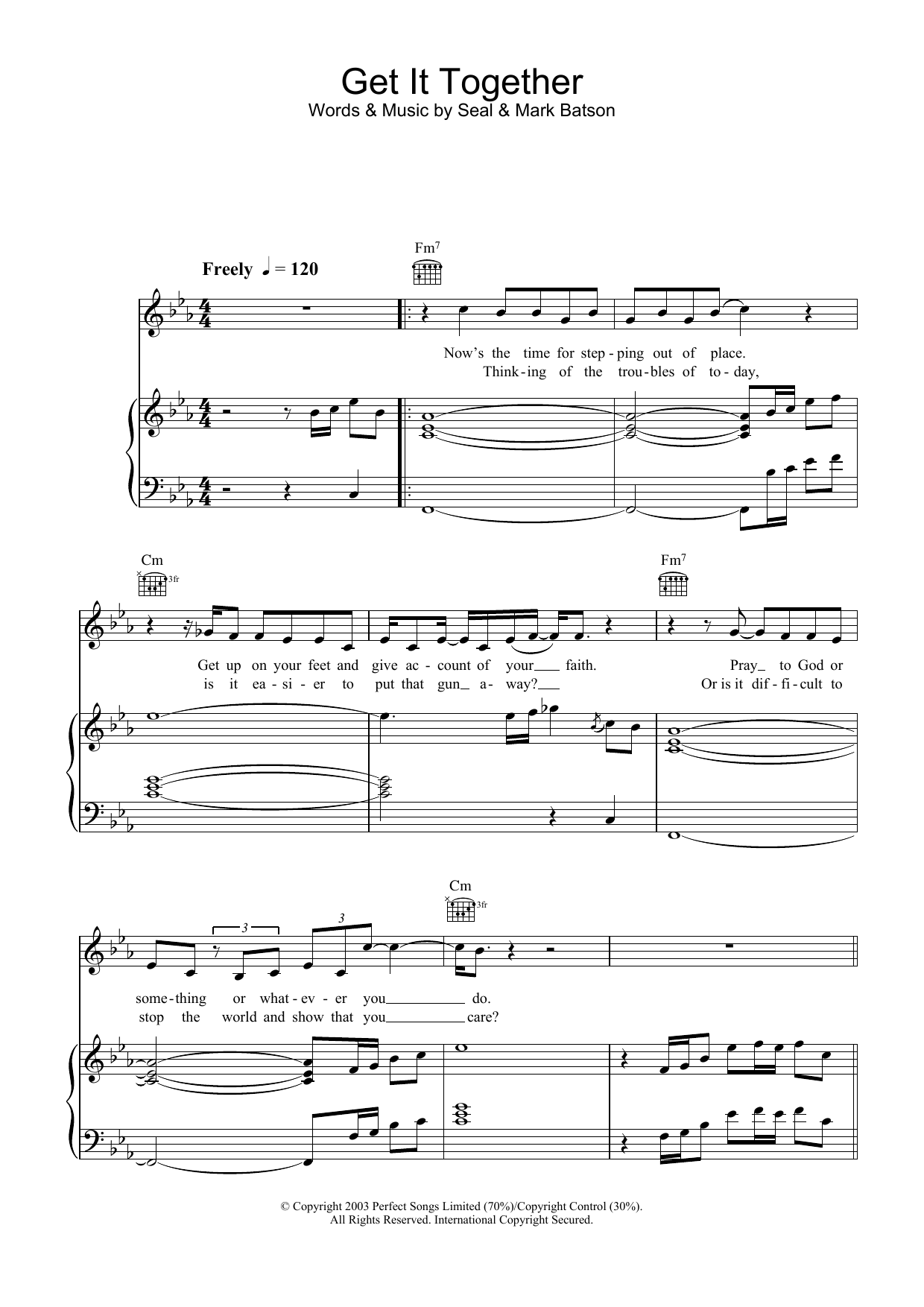 Learn to play Seal Get It Together sheet music for Piano, Vocal & Guitar Chords in minutes. Price: 7.8900$ Seal Get It Together sheet music notes and chords arranged for Piano, Vocal & Guitar Chords