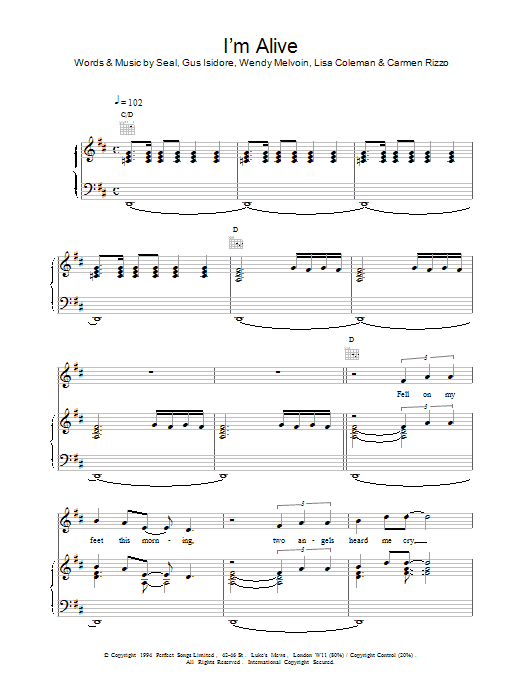 Learn to play Seal I'm Alive sheet music for Piano, Vocal & Guitar Chords in minutes. Price: 7.8900$ Seal I'm Alive sheet music notes and chords arranged for Piano, Vocal & Guitar Chords