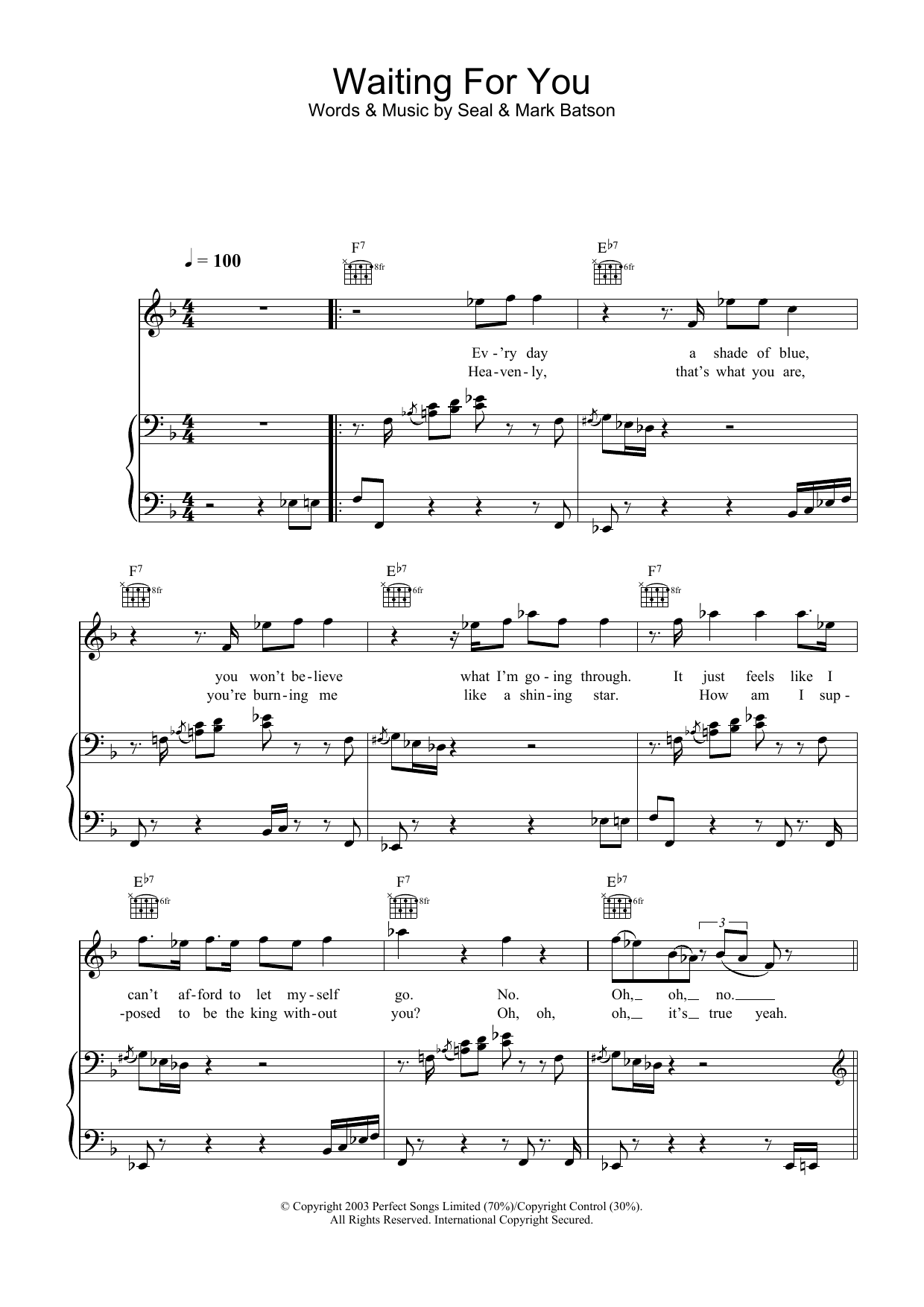Learn to play Seal Waiting For You sheet music for Piano, Vocal & Guitar Chords in minutes. Price: 7.8900$ Seal Waiting For You sheet music notes and chords arranged for Piano, Vocal & Guitar Chords