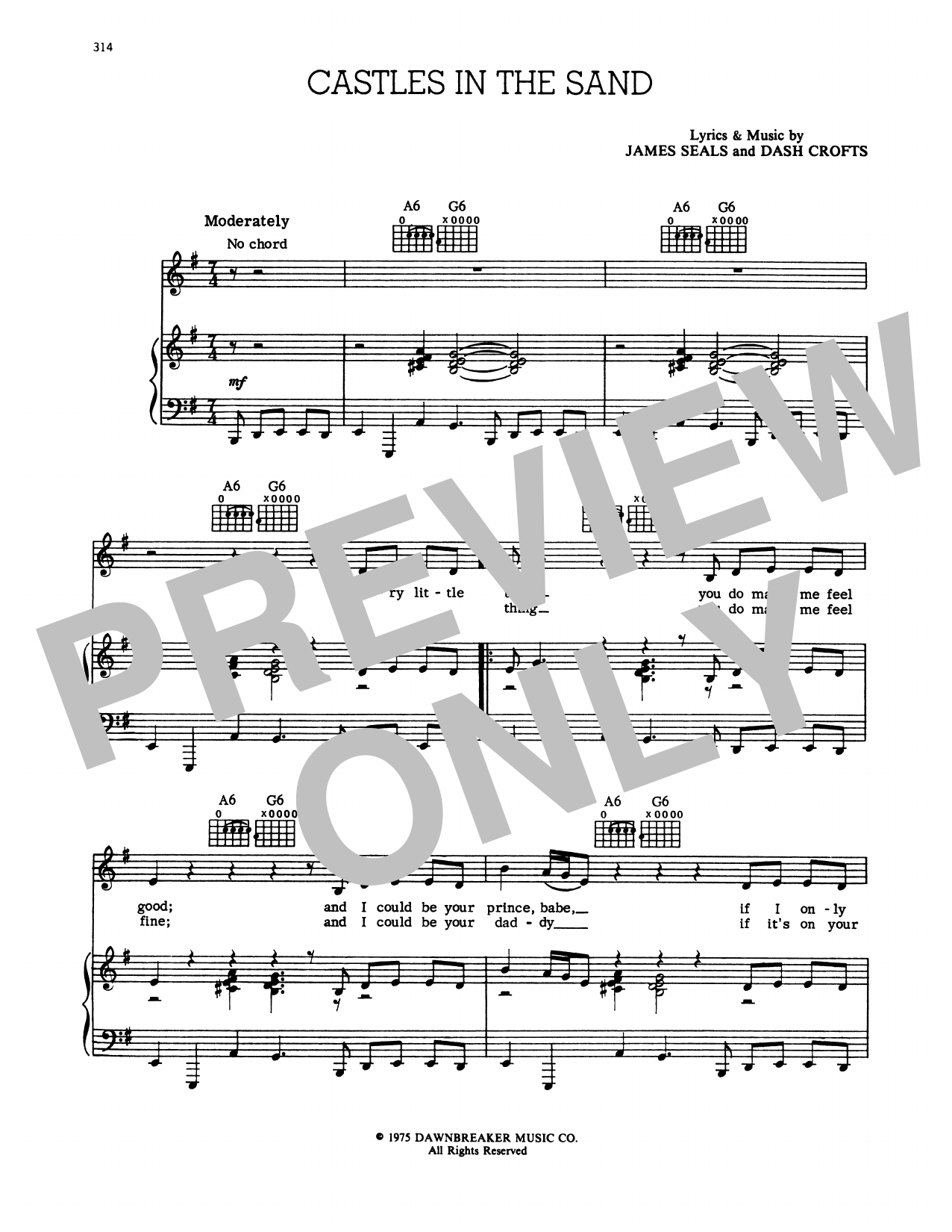 Learn to play Seals and Crofts Castles In The Sand sheet music for Piano & Vocal in minutes. Price: 7.8900$ Seals and Crofts Castles In The Sand sheet music notes and chords arranged for Piano & Vocal