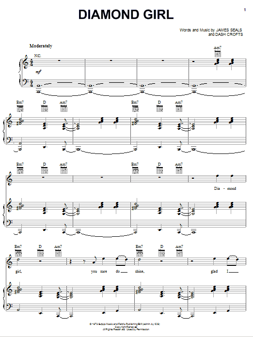 Seals & Crofts Diamond Girl sheet music notes and chords arranged for Piano, Vocal & Guitar Chords (Right-Hand Melody)