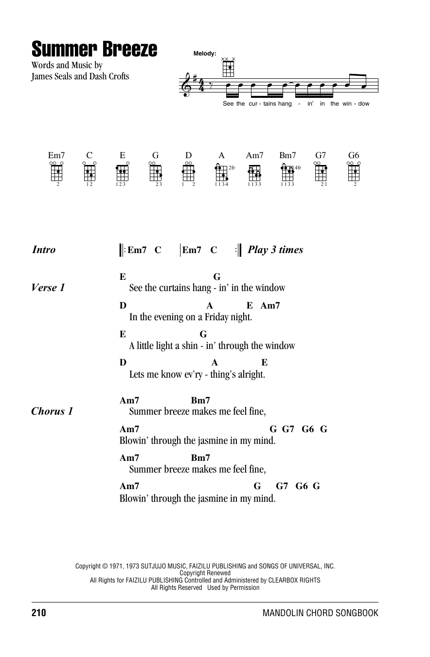 Seals & Crofts Summer Breeze sheet music notes and chords. Download Printable PDF.