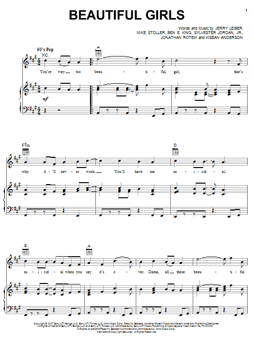 Learn to play Sean Kingston Beautiful Girls sheet music for Piano, Vocal & Guitar Chords (Right-Hand Melody) in minutes. Price: 7.8900$ Sean Kingston Beautiful Girls sheet music notes and chords arranged for Piano, Vocal & Guitar Chords (Right-Hand Melody)